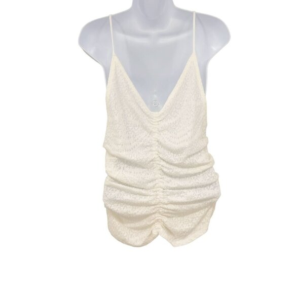 Free People Lace Ruched Love Her Tank Top Cami Ivory White Gardenia - Picture 6 of 12
